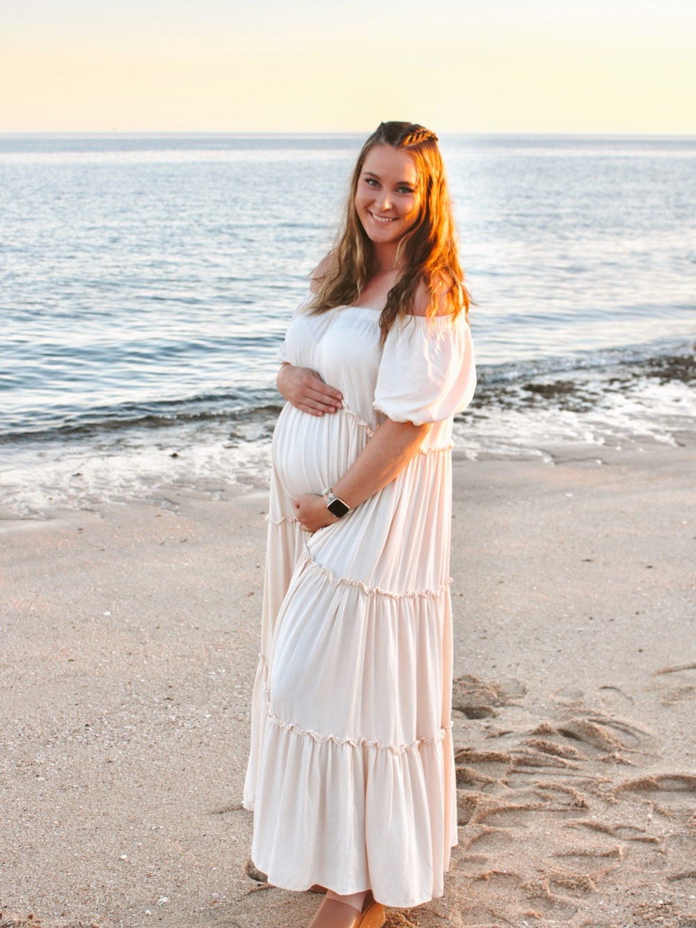White Off-Shoulder Maternity Maxi Dress